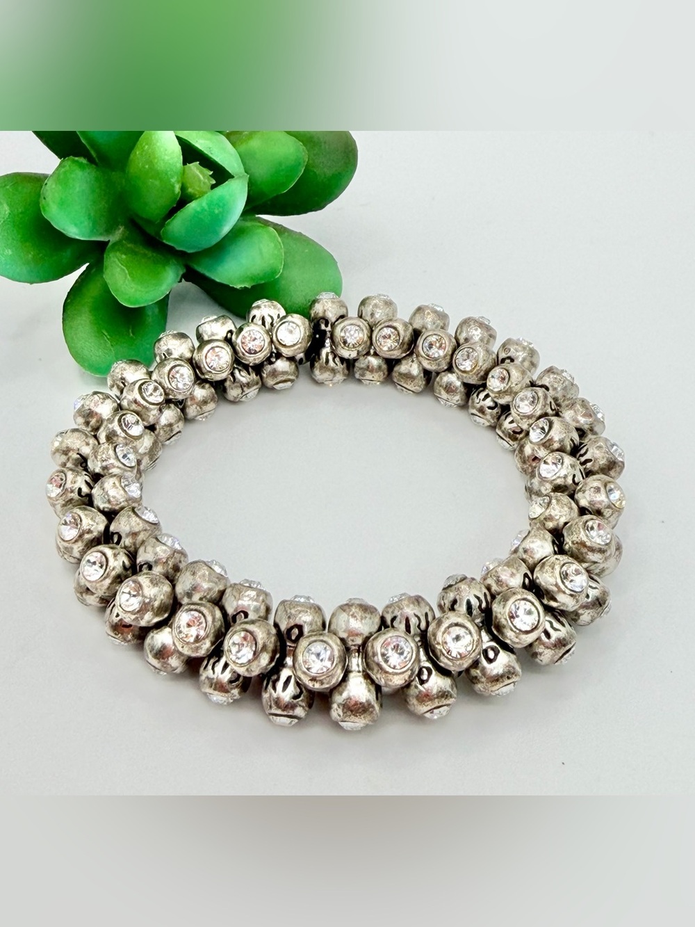 Silver-Tone Crystal Cluster Stretch Bracelet - Women's Jewelry